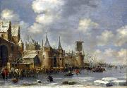 Thomas Hovenden Skaters outside city walls Germany oil painting artist